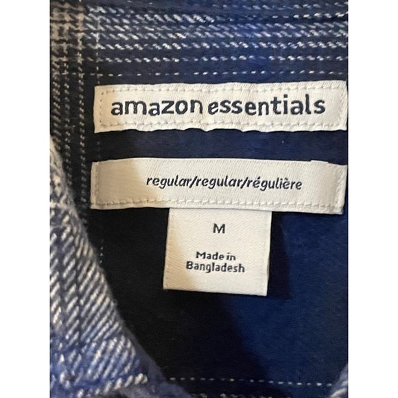 Mens Medium Blue White Plaid Flannel Long Sleeve Shirt Checked - Picture 6 of 9